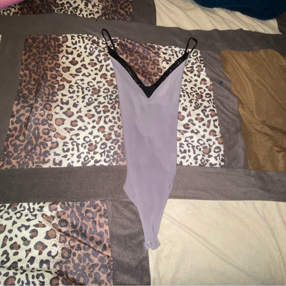 Forever 21 lavender bodysuit w/ black lace trimming